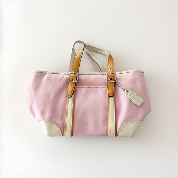 Coach Hampton Canvas Mini Bag Purse ivory/Pink 7741 Y2K - Picture 1 of 8